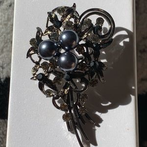 Peacock Pearl and Swarovski stones big brooch